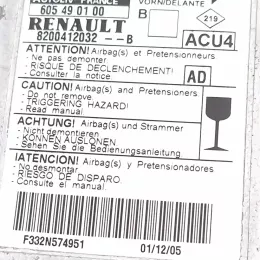 605490100 блок управління airbag (srs) Renault Megane II 2002