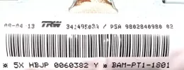 34149503A штора подушек безопасности Citroen C3 2014