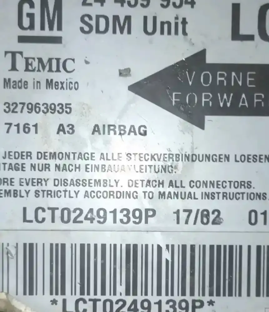 24439953 блок управления AirBag (SRS) Opel Corsa C 2000